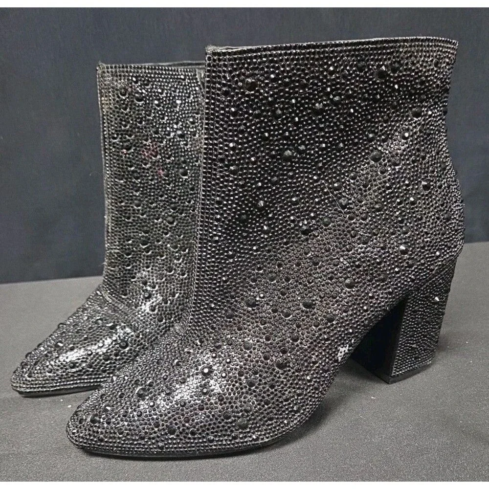 Betsey Johnson X Torrid Black Rhinestone Bootie Boots Size 7.5 WWE Extra Wide